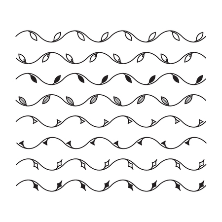 Flourish ornament with leaves. Design horizontal elements. Collection of vector borders and linesのイラスト素材