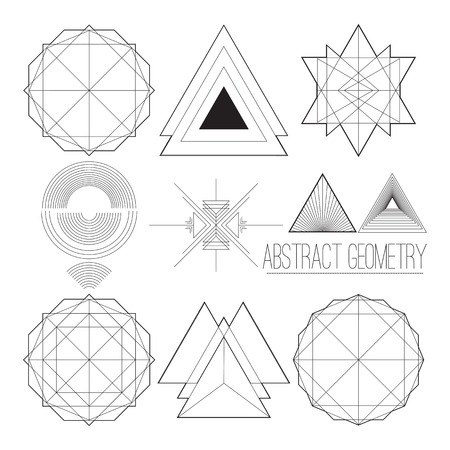Simple collection with abstract geometric figures, lines, circle, polygon, handwork fontのイラスト素材