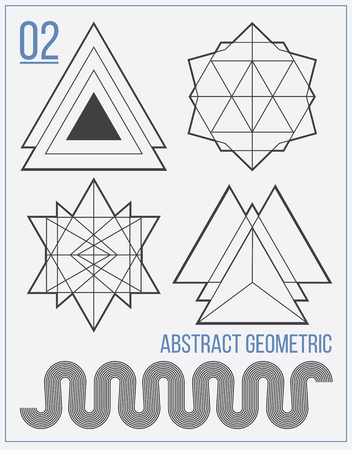 Simple collection with abstract geometric figures, lines, circle, polygon, handwork fontのイラスト素材