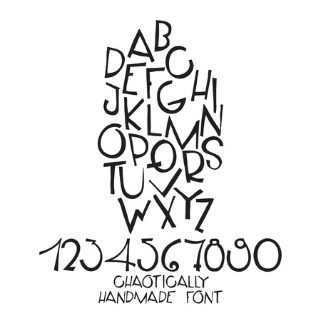 Chaotically handmade fon composition, alphabet. Hand drawn decorative letters, blackのイラスト素材