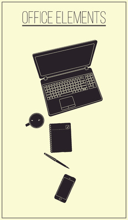 Office table with stationery items Black and Whiteのイラスト素材