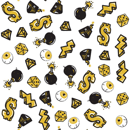 Original youth seamless patterns, repeating image for using pattern on any items, T-shirts, wallpaper, curtains. Yellow and black colorsのイラスト素材