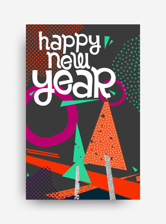 Color Happy New Year greeting card. Vector decorative grunge poster. Winter holiday design illustrationのイラスト素材