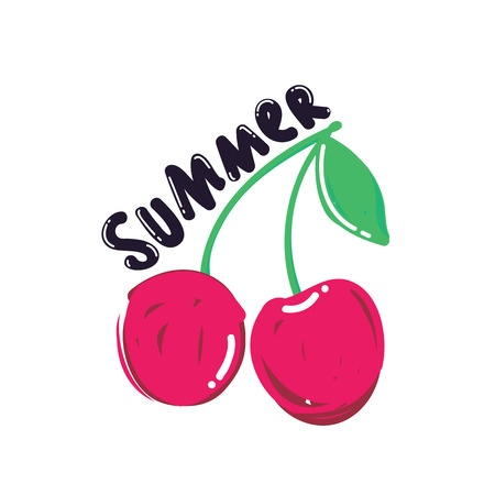 Popular summer berry poster. Cherry vector logo design template. fruit food iconのイラスト素材