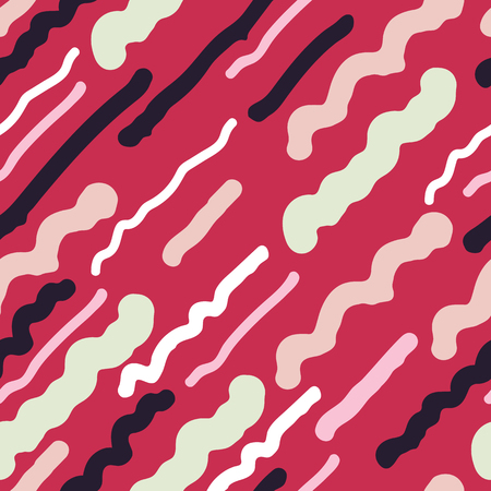 Modern Abstract Vector Pattern. Background Seamless Pattern. Negligent Line Hand Painted Red, Yellow, Blueのイラスト素材