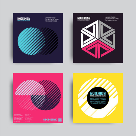 Abstract Poster Set. Art Graphic Backgrounds in Retro Swiss Flat Style.のイラスト素材