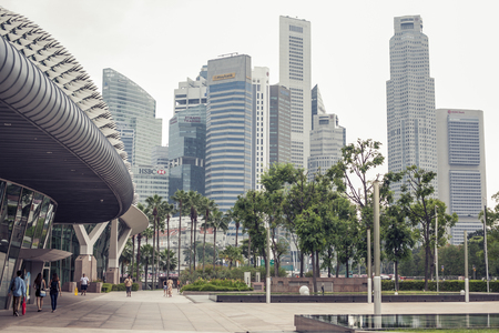 Singapore - 01 November 2014: Modern cutting-edge architecture, sreet, future cityscape at day timeのeditorial素材