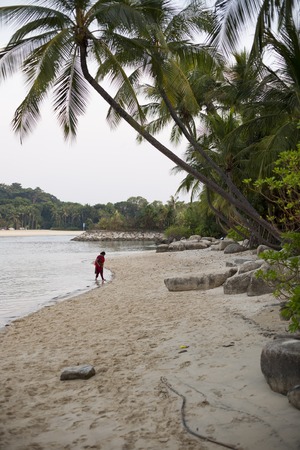 Singapore - 01 November 2014: Sunny day on a beautiful beach on Sentosa Islandのeditorial素材