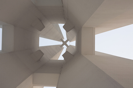 Monochrome background with concrete architectural structure. Part of the buildingの写真素材