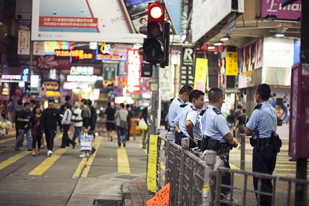 Hong Kong, China - November 06, 2014: Moving activity on busy street scene in cityのeditorial素材