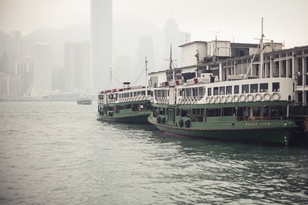 Hong Kong, China - November 07, 2014: White ship in harbourのeditorial素材