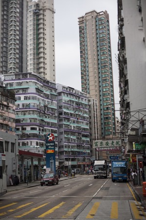 Hong Kong, China - November 13, 2014: Moving activity on busy street scene in cityのeditorial素材