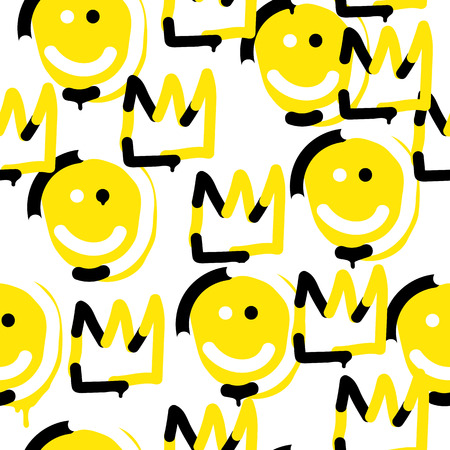 Vector emoji crown seamless pattern. Trendy endless unique wallpaper with design elementsのイラスト素材