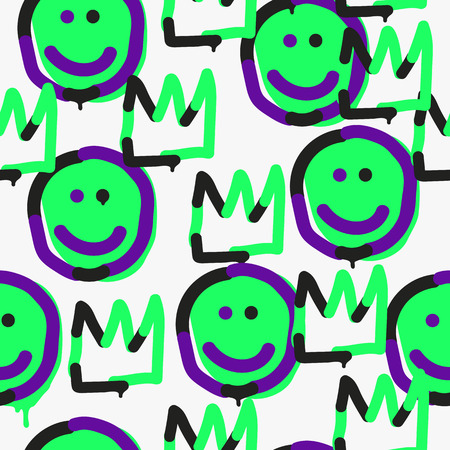 Vector emoji crown seamless pattern. Trendy endless unique wallpaper with design elementsのイラスト素材