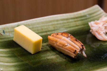 Sea eel (anago) sushi and egg custard (tamakoyaki)の写真素材