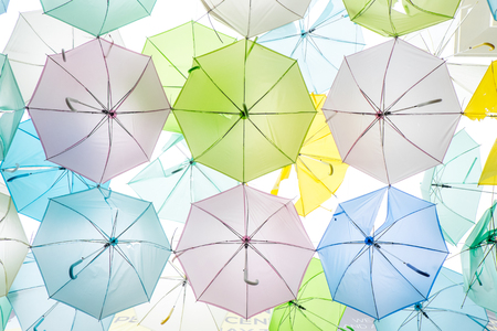 Colorful of pastel umbrella backgroundの写真素材