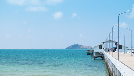 Pier among blue sea and clear skyの写真素材