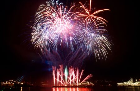 Salute, fireworks above the bay. Sevastopol.の写真素材