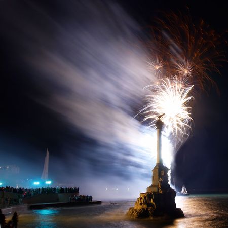 Salute, fireworks above the bay. Sevastopol, Ukraine.の写真素材