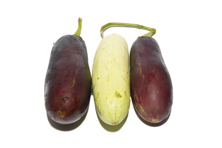 Two purple aubergines and marrow isolated on white.の写真素材