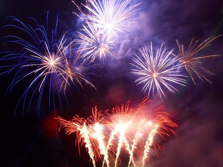 Salute, fireworks above the bay.の写真素材