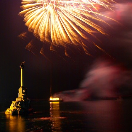Salute, fireworks above the Sevastopol bay.の写真素材
