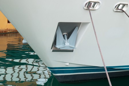 Commercial ship anchored in harbor.の写真素材