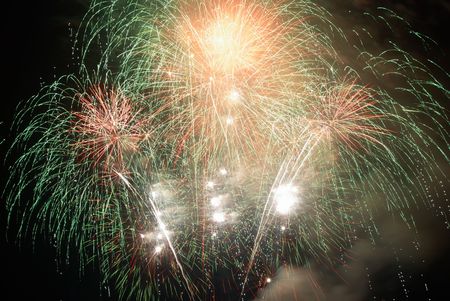 Beautiful salute and fireworks with the black sky background.の写真素材