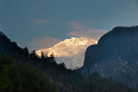 Sunrise at the mountain Annapurna South, Nepalの写真素材