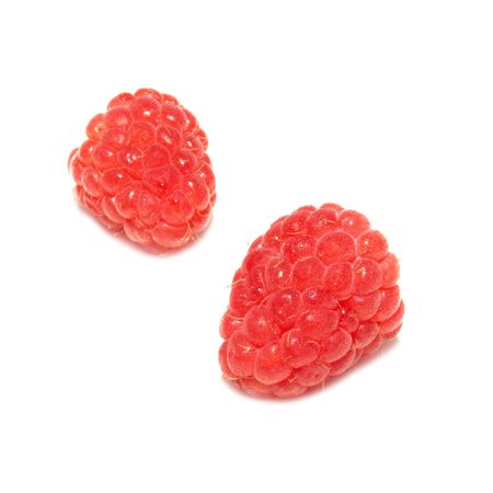 Two raspberries isolated on the white backgroundの写真素材