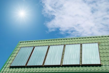 Solar water heating system on the roof.の写真素材