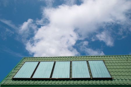 Solar water heating system on the roof.の写真素材
