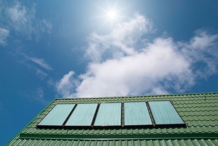 Solar water heating system on the roof.の写真素材