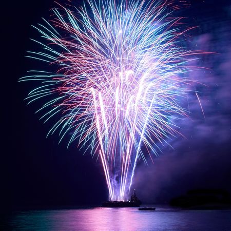 Fireworks, salute with the black sky backgroundの写真素材