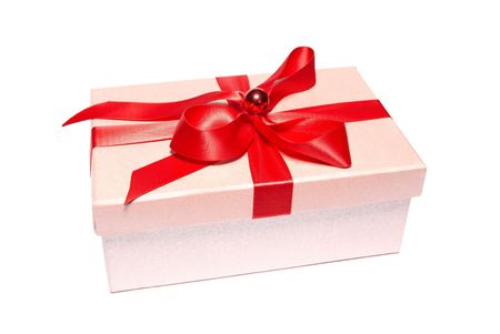 Pink gift box isolated on white backgroundの写真素材
