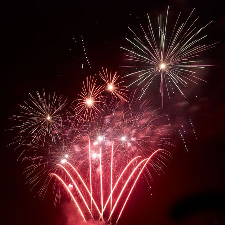 Beautiful fireworks on the black sky backgroundの写真素材
