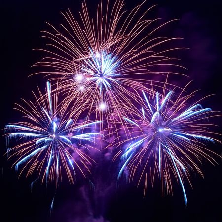 Beautiful fireworks on the black sky backgroundの写真素材