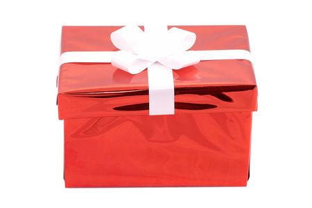 Red gift box isolated on white backgroundの写真素材
