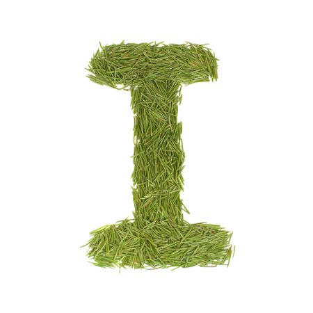 Green alphabet, letter I isolated on whiteの写真素材