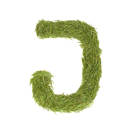 Green alphabet, letter J isolated on whiteの写真素材