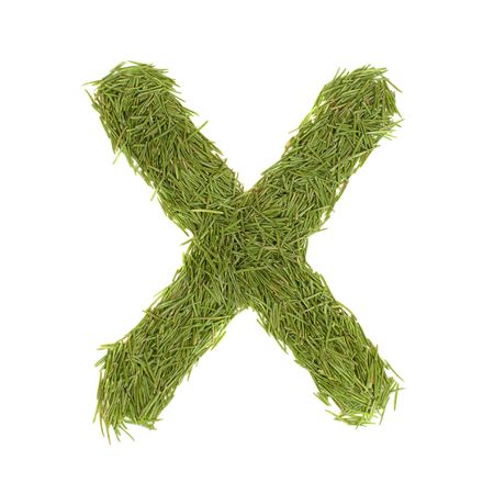 Green alphabet, letter X isolated on whiteの写真素材