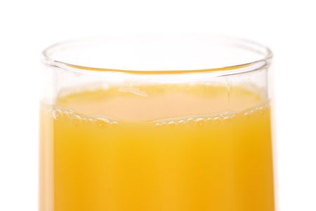 Glass of orange juice isolated on whiteの写真素材