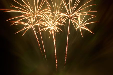 Beautiful fireworks on the black sky backgroundの写真素材
