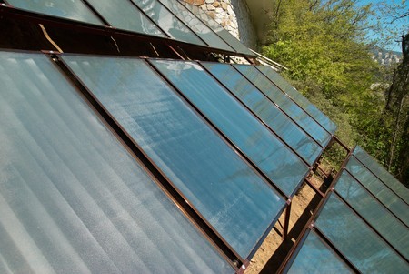 Solar system- green energy. A lot of panels in rowsの写真素材