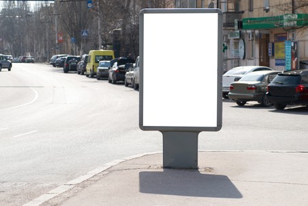 Vertical blank billboard on the city streetの写真素材