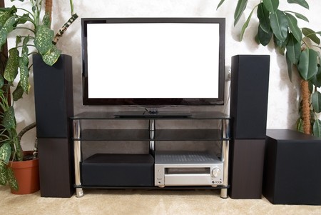 Home theater with plasma tv and hi-fi acusticsの写真素材