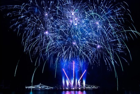 Colorful fireworks on the black sky backgroundの写真素材