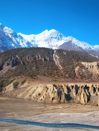 Marsyangdi river, pass through the Tibetan valley.の写真素材
