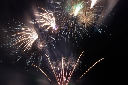 Beautiful fireworks on the black sky backgroundの写真素材