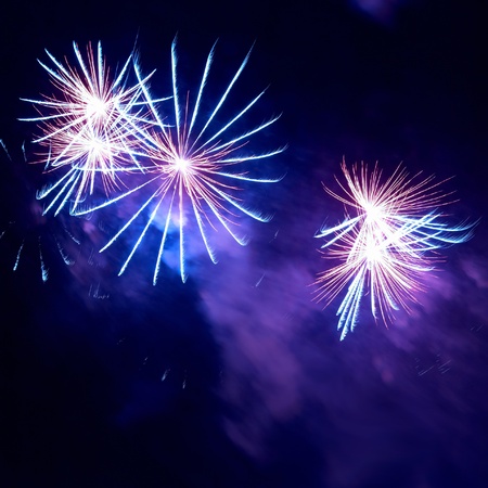 Fireworks, salute with the black sky backgroundの写真素材